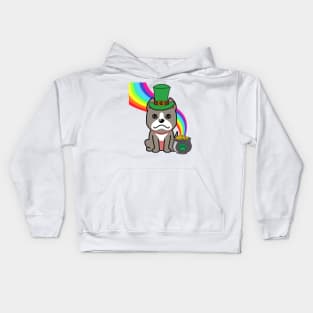 Cute grey dog is a leprechaun Kids Hoodie